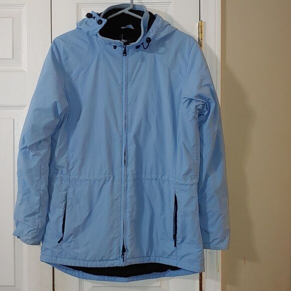 Eddie Bauer baby blue fleece lined jacket drawstring waist Sz M - Picture 1 of 6